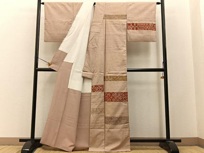 平和屋着物■訪問着　紬地　更紗花文　正絹　逸品　BAAY3344hj