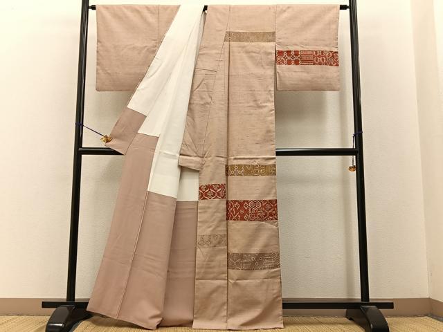 平和屋着物■訪問着　紬地　更紗花文　正絹　逸品　BAAY3344hj