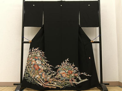 平和屋着物■豪華黒留袖　友禅　作家物　熨斗花車文　正絹　逸品　BAAY3346hj