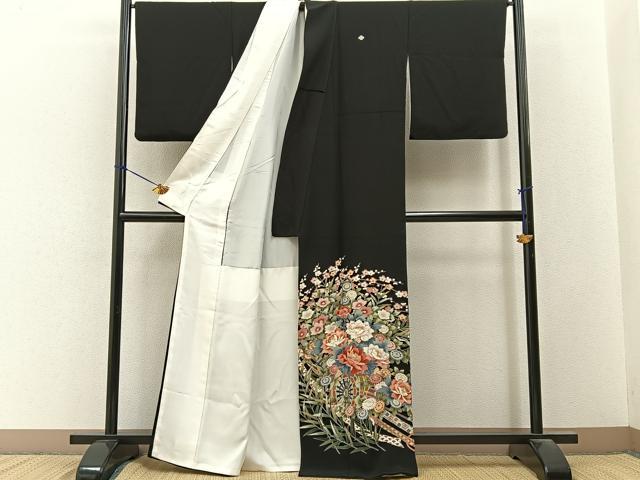 平和屋着物■豪華黒留袖　友禅　作家物　熨斗花車文　正絹　逸品　BAAY3346hj
