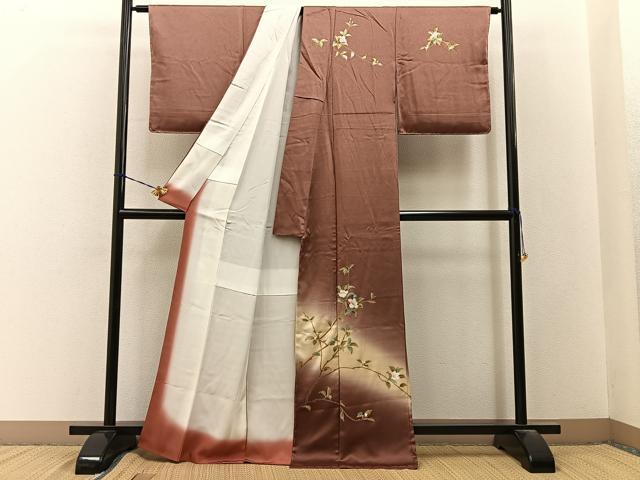 平和屋着物■訪問着　枝花文　暈し染め　金銀彩　正絹　逸品　未使用　BAAY3354hj