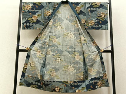 平和屋着物■男性　長襦袢　無双仕立て　能面　金彩　BAAY3360hj