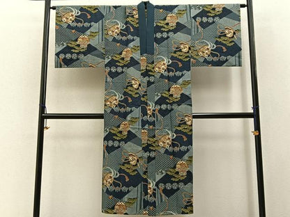 平和屋着物■男性　長襦袢　無双仕立て　能面　金彩　BAAY3360hj