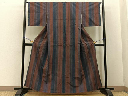 平和屋着物■上質な紬　縞　正絹　逸品　BAAY3361hj