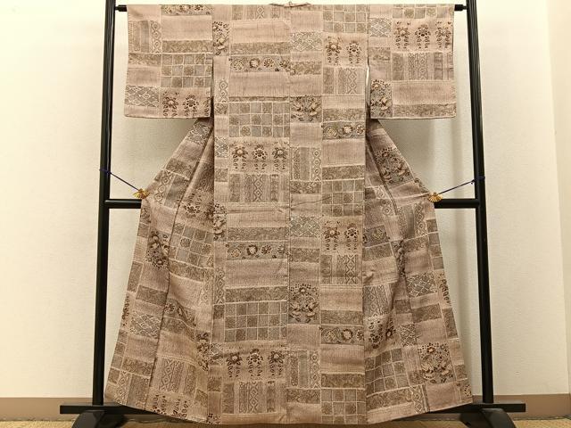 平和屋着物■上質な小紋　更紗花鳥文　金彩　正絹　逸品　BAAY3368hj