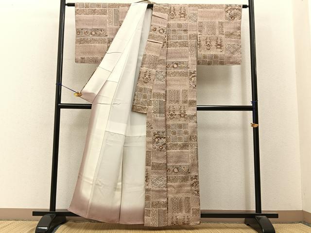 平和屋着物■上質な小紋　更紗花鳥文　金彩　正絹　逸品　BAAY3368hj