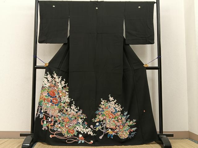 平和屋着物■豪華黒留袖　友禅　作家物　唐子　飾花文　正絹　逸品　BAAY3370hj