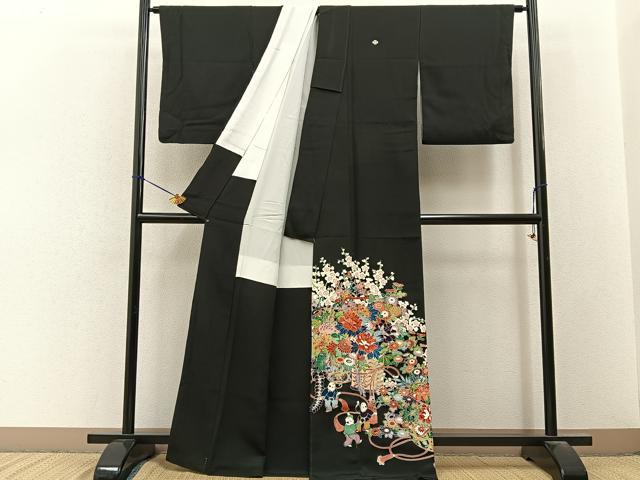 平和屋着物■豪華黒留袖　友禅　作家物　唐子　飾花文　正絹　逸品　BAAY3370hj