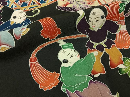 平和屋着物■豪華黒留袖　友禅　作家物　唐子　飾花文　正絹　逸品　BAAY3370hj
