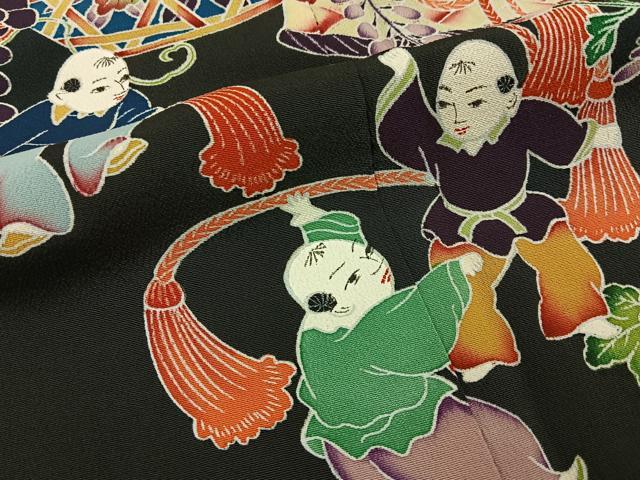 平和屋着物■豪華黒留袖　友禅　作家物　唐子　飾花文　正絹　逸品　BAAY3370hj