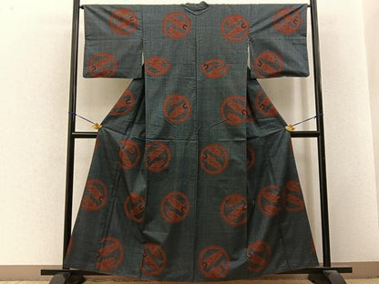 平和屋着物■本場大島紬　7マルキ　絵巻丸文　正絹　逸品　BAAY3371hj