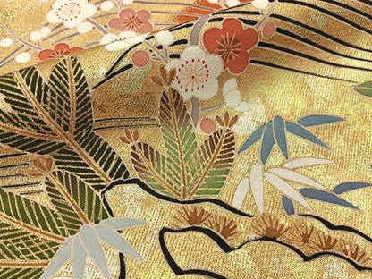 平和屋着物■豪華黒留袖　駒刺繍　松竹梅　流水花文　金銀彩　正絹　逸品　BAAY3372hj
