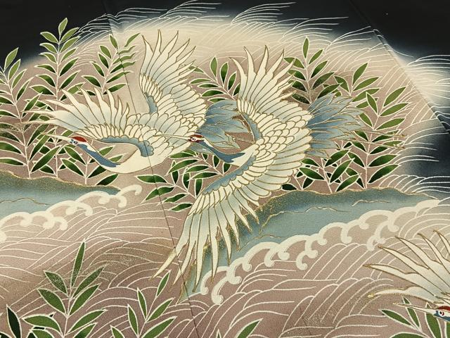 平和屋着物■豪華黒留袖　作家物　流水飛鶴文　暈し染め　金彩　正絹　逸品　BAAY3373hj