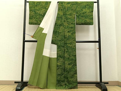 平和屋着物■上質な小紋　ろうけつ染め　流水花文　正絹　逸品　未使用　BAAY3378hj
