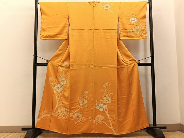 平和屋着物■訪問着　駒刺繍　絞り　枝椿　金彩　正絹　逸品　BAAY3382hj