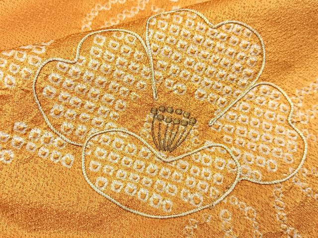 平和屋着物■訪問着　駒刺繍　絞り　枝椿　金彩　正絹　逸品　BAAY3382hj