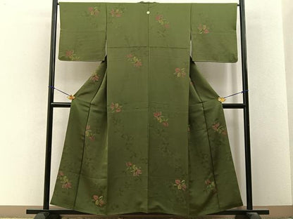 平和屋着物■上質なお召　カトレア　正絹　逸品　BAAY3383hj