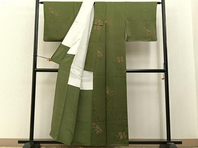 平和屋着物■上質なお召　カトレア　正絹　逸品　BAAY3383hj