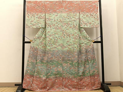 平和屋着物■訪問着　鴛鴦花文　暈し染め　金彩　正絹　逸品　BAAY3384hj
