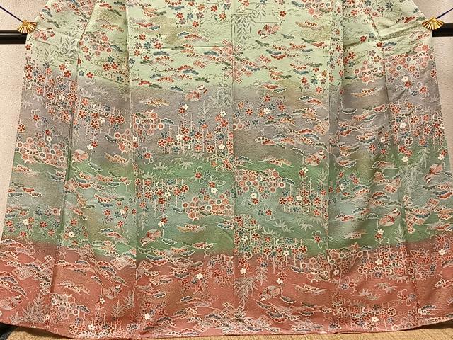 平和屋着物■訪問着　鴛鴦花文　暈し染め　金彩　正絹　逸品　BAAY3384hj