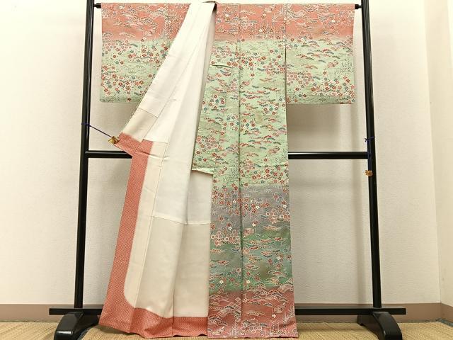 平和屋着物■訪問着　鴛鴦花文　暈し染め　金彩　正絹　逸品　BAAY3384hj