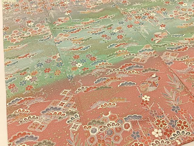 平和屋着物■訪問着　鴛鴦花文　暈し染め　金彩　正絹　逸品　BAAY3384hj
