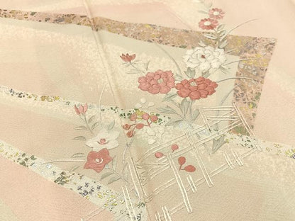 平和屋着物■訪問着　刺繍　牡丹花文　金銀彩　正絹　逸品　BAAY3392hj