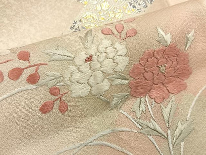平和屋着物■訪問着　刺繍　牡丹花文　金銀彩　正絹　逸品　BAAY3392hj