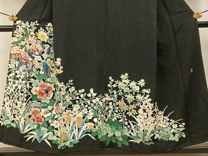 平和屋着物■豪華黒留袖　友禅　作家物　花鳥文　正絹　逸品　BAAY3398hj