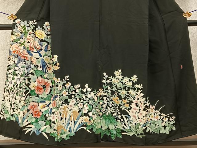 平和屋着物■豪華黒留袖　友禅　作家物　花鳥文　正絹　逸品　BAAY3398hj
