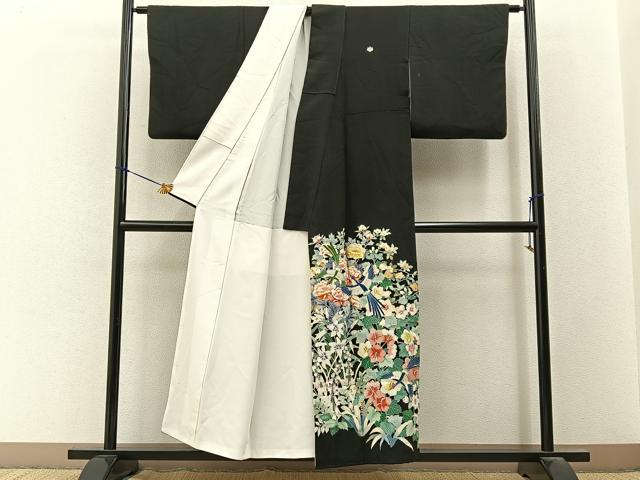 平和屋着物■豪華黒留袖　友禅　作家物　花鳥文　正絹　逸品　BAAY3398hj