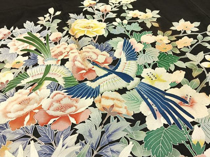平和屋着物■豪華黒留袖　友禅　作家物　花鳥文　正絹　逸品　BAAY3398hj