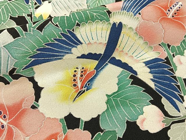 平和屋着物■豪華黒留袖　友禅　作家物　花鳥文　正絹　逸品　BAAY3398hj