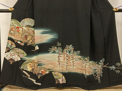 平和屋着物■豪華黒留袖　駒刺繍　平安人物文　暈し染め　金彩　正絹　逸品　BAAY3400hj