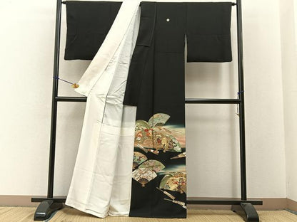 平和屋着物■豪華黒留袖　駒刺繍　平安人物文　暈し染め　金彩　正絹　逸品　BAAY3400hj