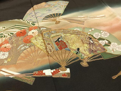 平和屋着物■豪華黒留袖　駒刺繍　平安人物文　暈し染め　金彩　正絹　逸品　BAAY3400hj