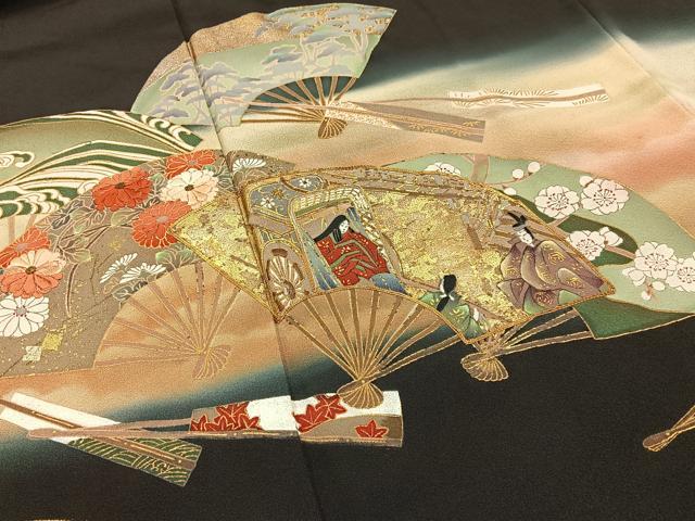 平和屋着物■豪華黒留袖　駒刺繍　平安人物文　暈し染め　金彩　正絹　逸品　BAAY3400hj