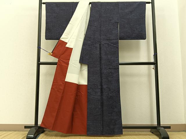 平和屋着物■結城紬　草花文　正絹　逸品　BAAY3403hj