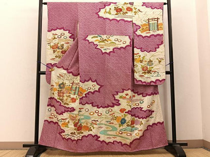 平和屋着物■豪華振袖　駒刺繍　絞り　流水花文　金彩　正絹　逸品　BAAY3405hj