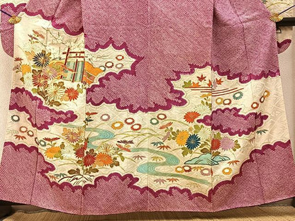 平和屋着物■豪華振袖　駒刺繍　絞り　流水花文　金彩　正絹　逸品　BAAY3405hj
