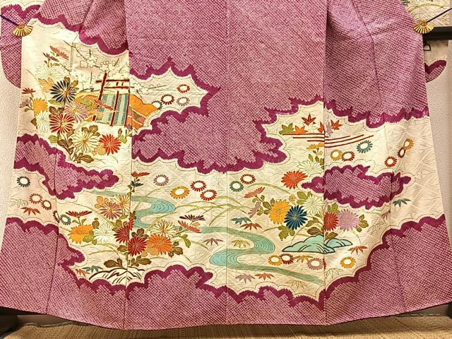 平和屋着物■豪華振袖　駒刺繍　絞り　流水花文　金彩　正絹　逸品　BAAY3405hj