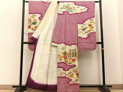 平和屋着物■豪華振袖　駒刺繍　絞り　流水花文　金彩　正絹　逸品　BAAY3405hj
