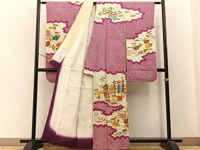 平和屋着物■豪華振袖　駒刺繍　絞り　流水花文　金彩　正絹　逸品　BAAY3405hj