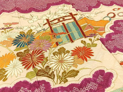 平和屋着物■豪華振袖　駒刺繍　絞り　流水花文　金彩　正絹　逸品　BAAY3405hj
