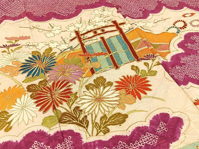 平和屋着物■豪華振袖　駒刺繍　絞り　流水花文　金彩　正絹　逸品　BAAY3405hj