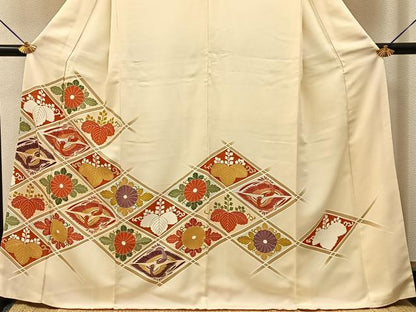 平和屋着物■訪問着　駒刺繍　菱天井花鳥文　金彩　正絹　逸品　BAAY3406hj