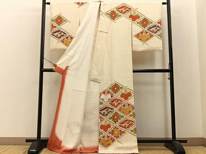 平和屋着物■訪問着　駒刺繍　菱天井花鳥文　金彩　正絹　逸品　BAAY3406hj