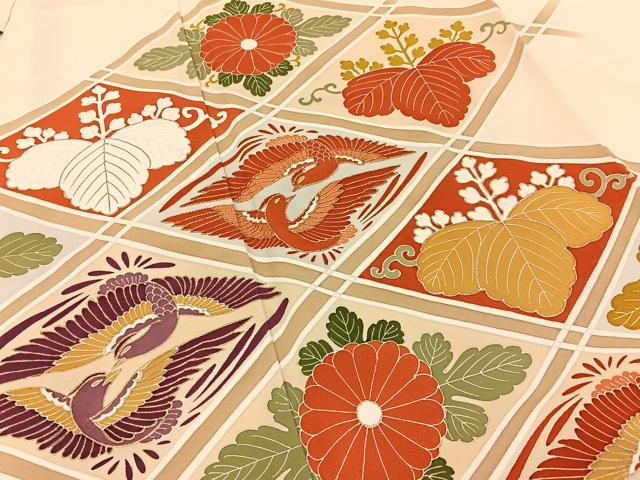 平和屋着物■訪問着　駒刺繍　菱天井花鳥文　金彩　正絹　逸品　BAAY3406hj