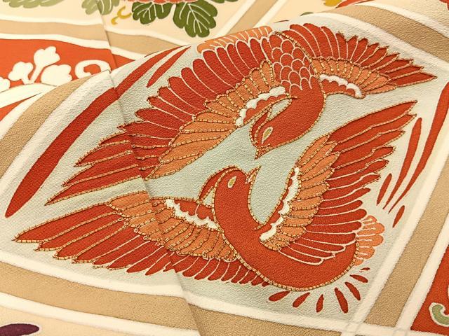 平和屋着物■訪問着　駒刺繍　菱天井花鳥文　金彩　正絹　逸品　BAAY3406hj