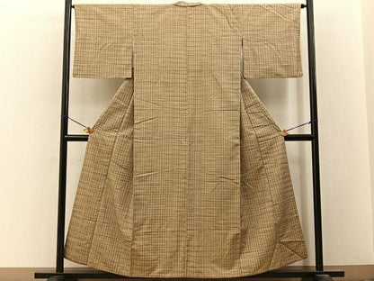 平和屋着物■上質な紬　格子柄　正絹　逸品　BAAY3407hj